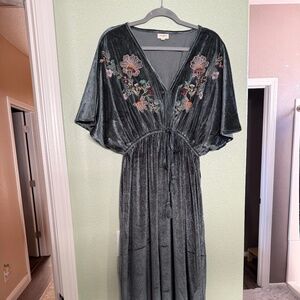 World Market Embroidered Velvet Maxi Dress